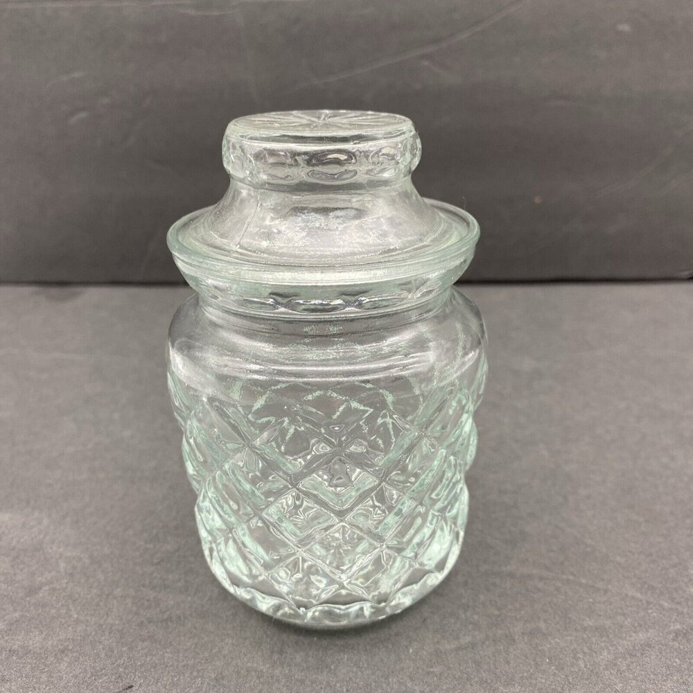 Vintage Glass Jar with‎ Lid Jelly Jam Condiments Diamond Pressed  4.5”Apothecary